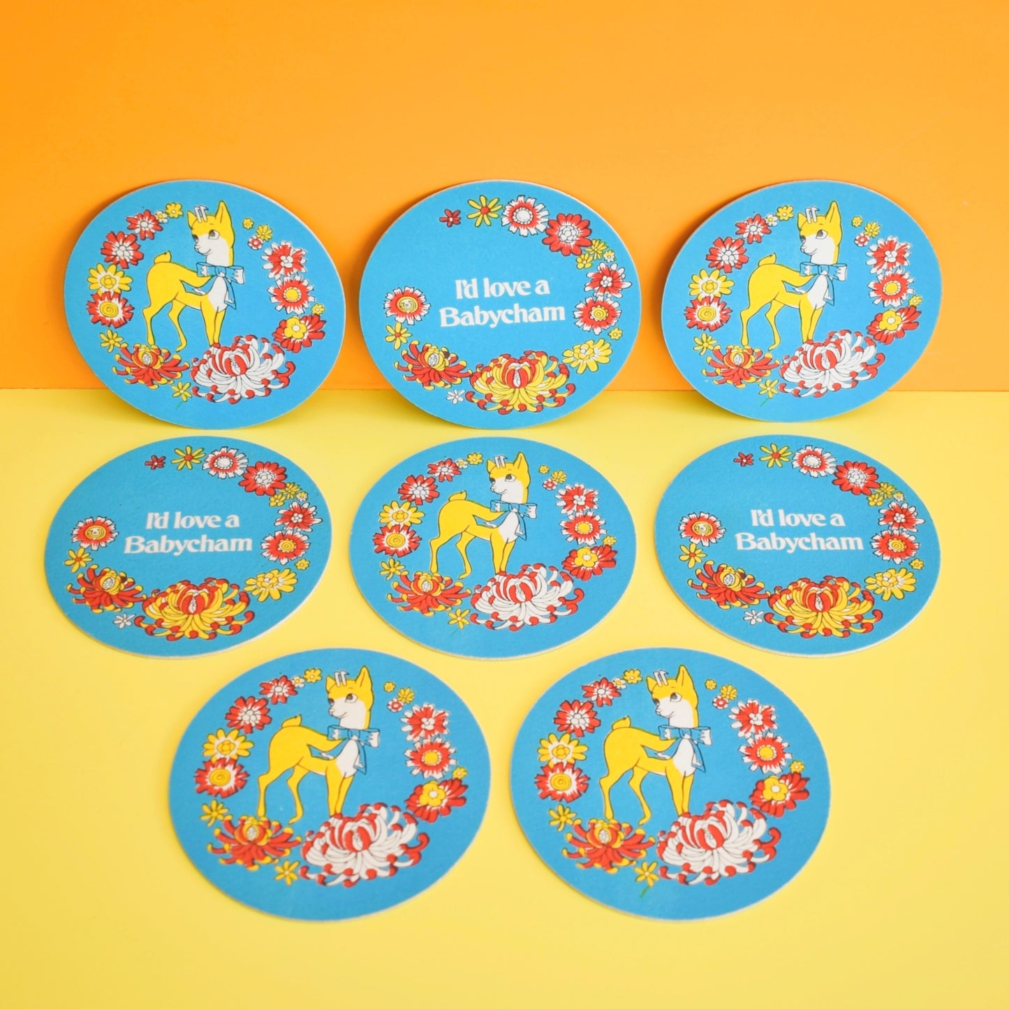 Vintage 1960s Babycham Beer Mats / Drinks Mats / Coasters x8