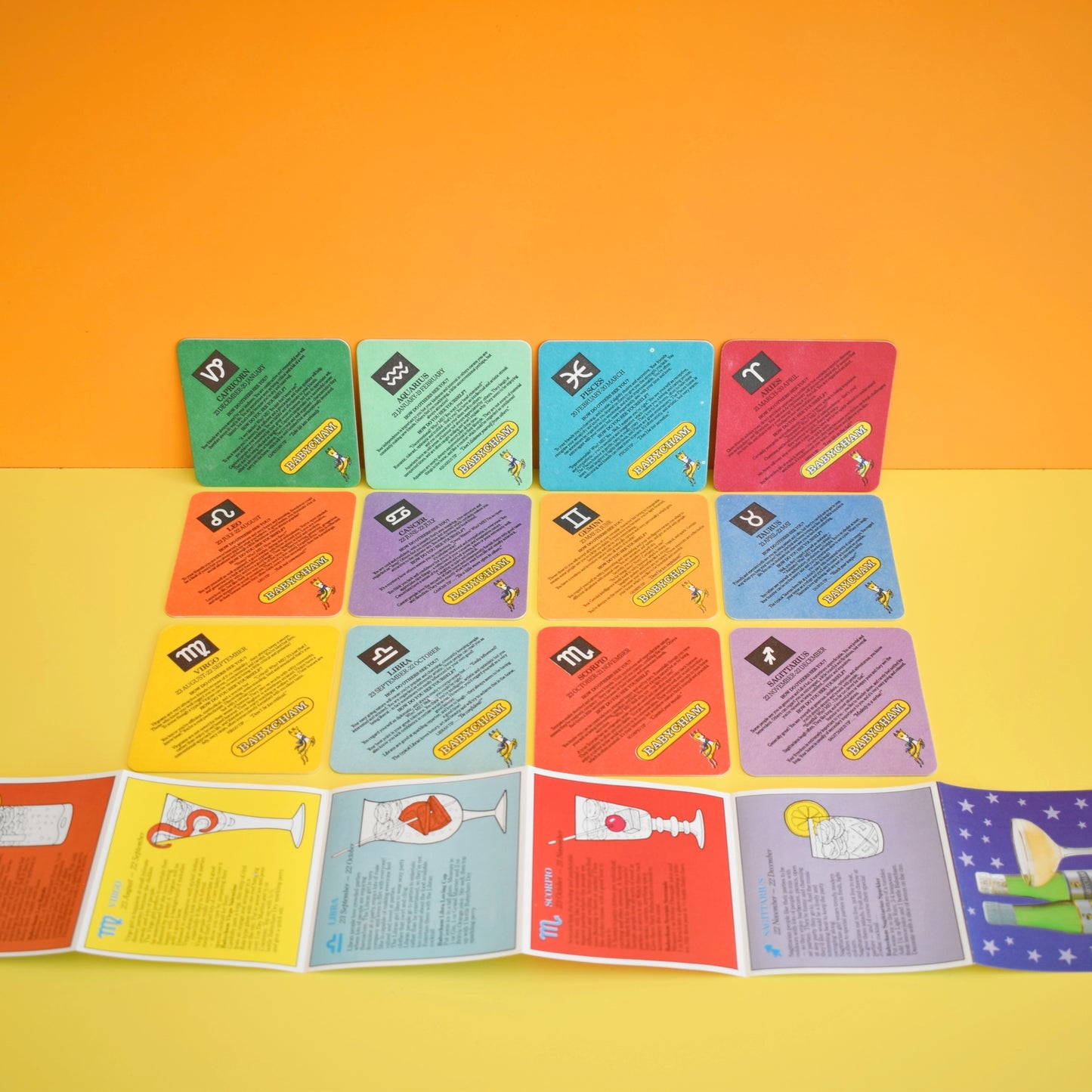 Vintage 1960s Babycham Beer Mats / Drinks Mats / Coasters - Zodiac Set