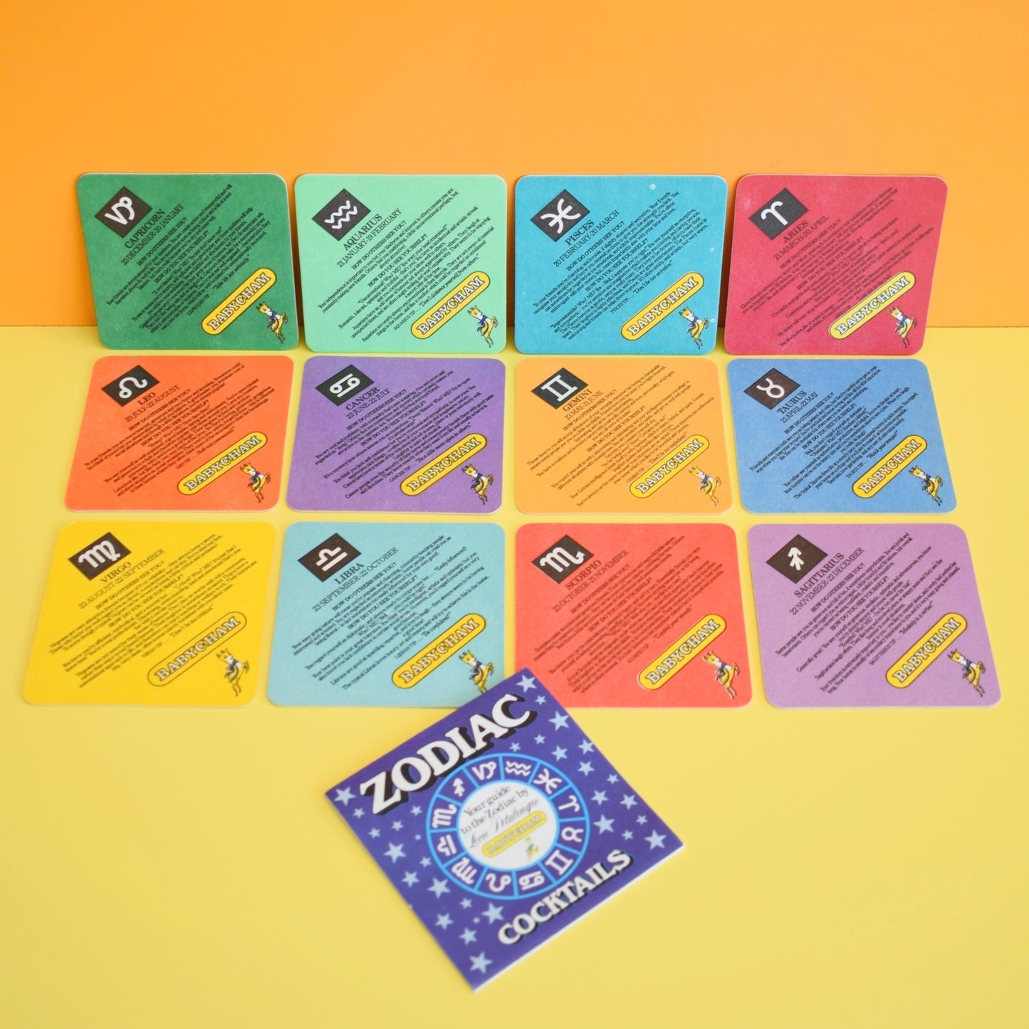 Vintage 1960s Babycham Beer Mats / Drinks Mats / Coasters - Zodiac Set