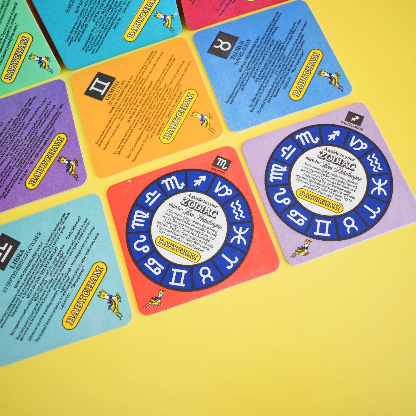 Vintage 1960s Babycham Beer Mats / Drinks Mats / Coasters - Zodiac Set