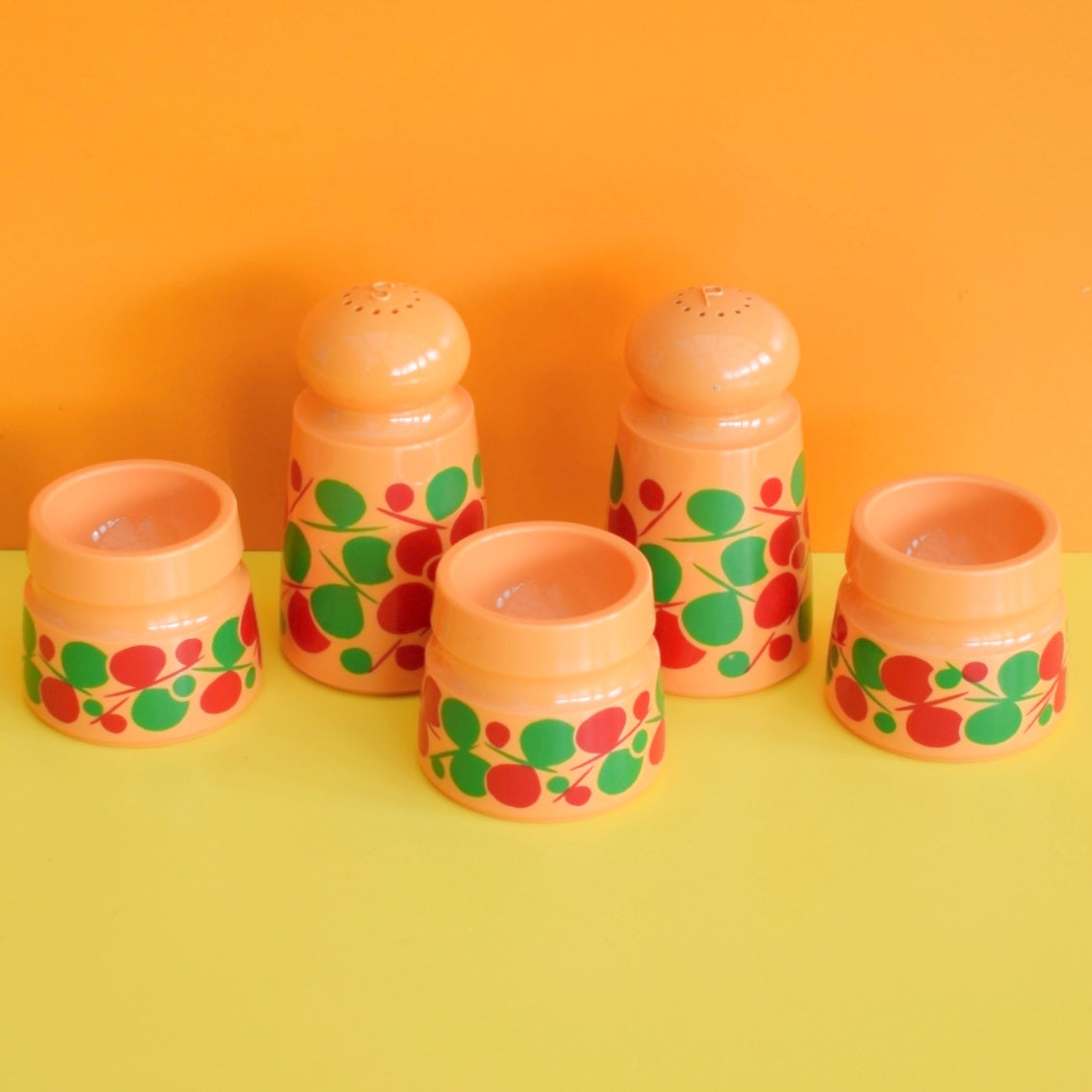 Vintage 1970s Plastic Salt & Pepper / Egg Cups - Orange - Emsa