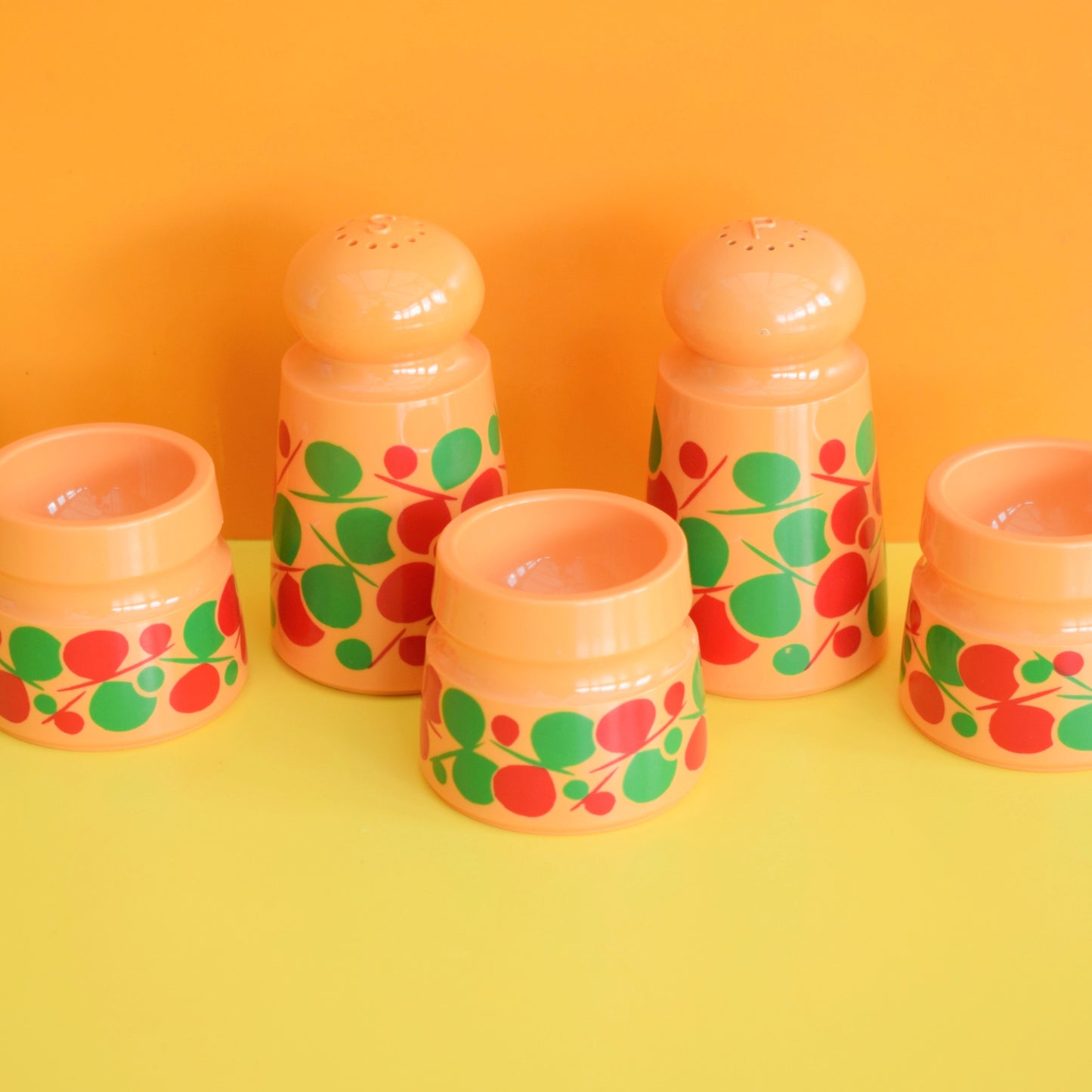 Vintage 1970s Plastic Salt & Pepper / Egg Cups - Orange - Emsa