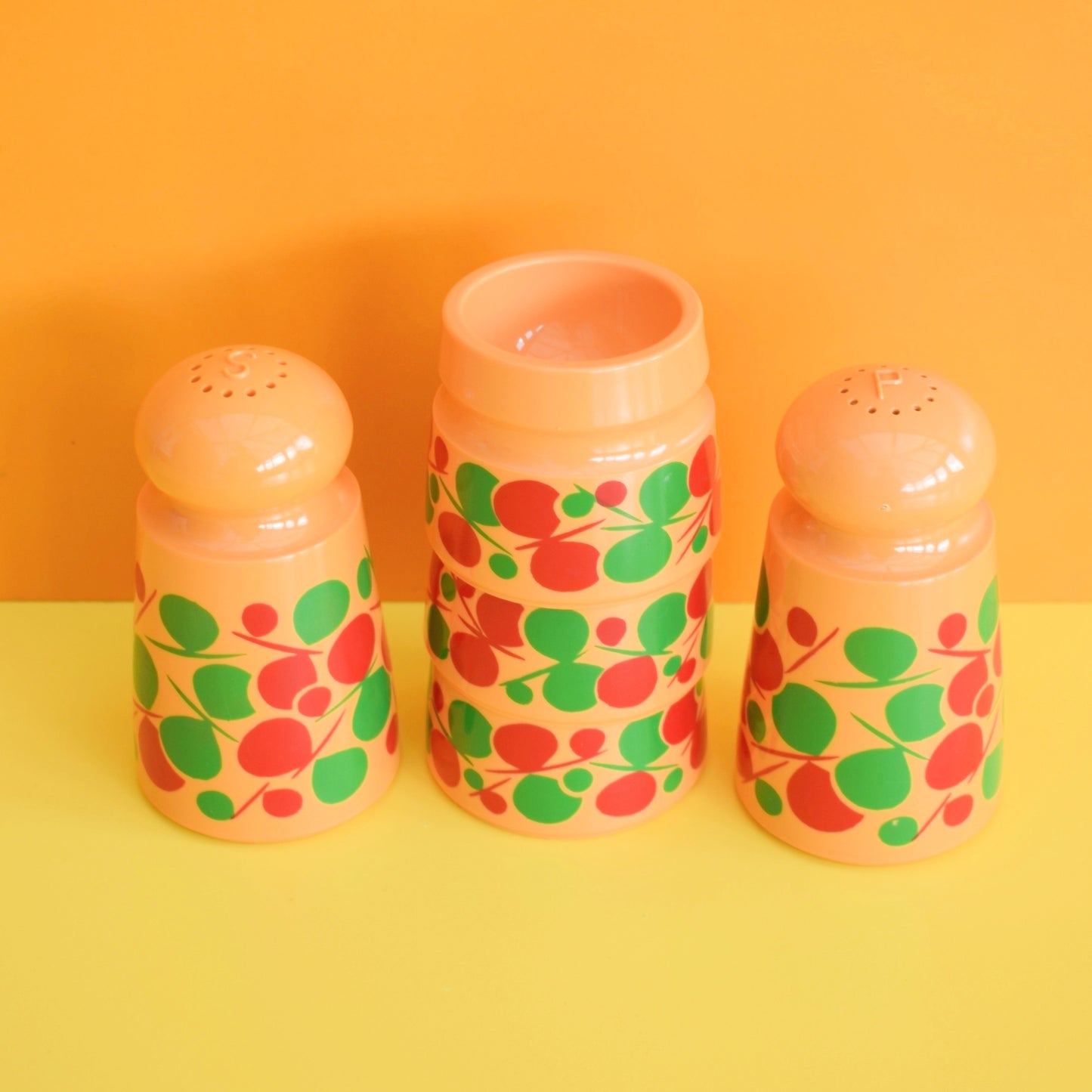 Vintage 1970s Plastic Salt & Pepper / Egg Cups - Orange - Emsa