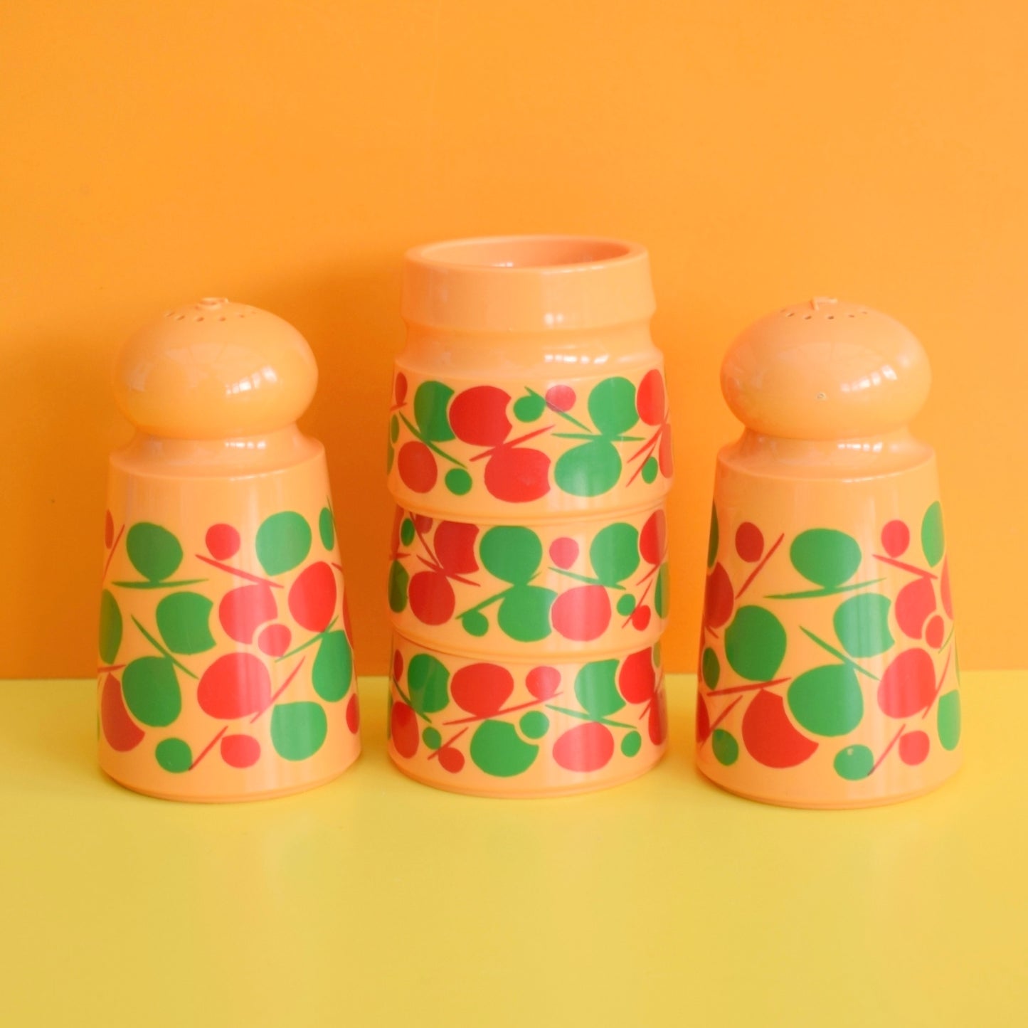 Vintage 1970s Plastic Salt & Pepper / Egg Cups - Orange - Emsa