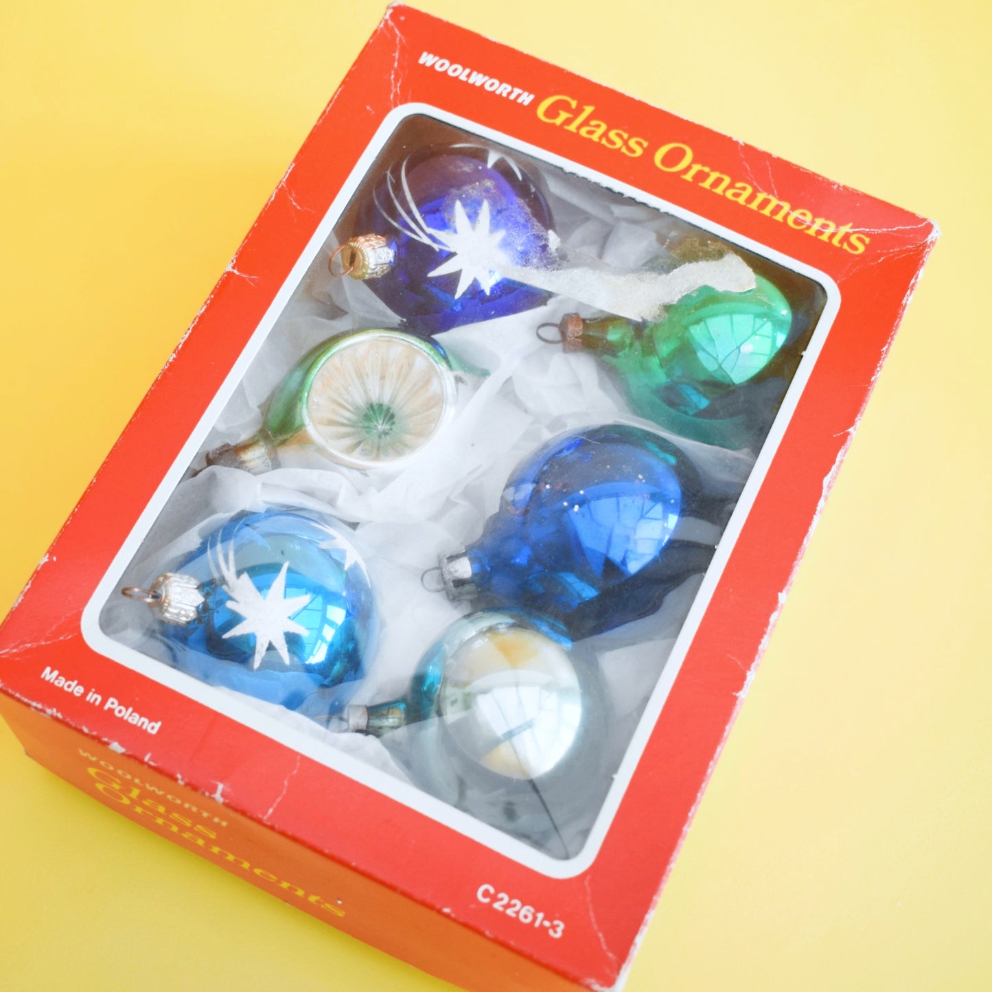 Vintage 1970s Glass Christmas Baubles - Medium - Blue & Green