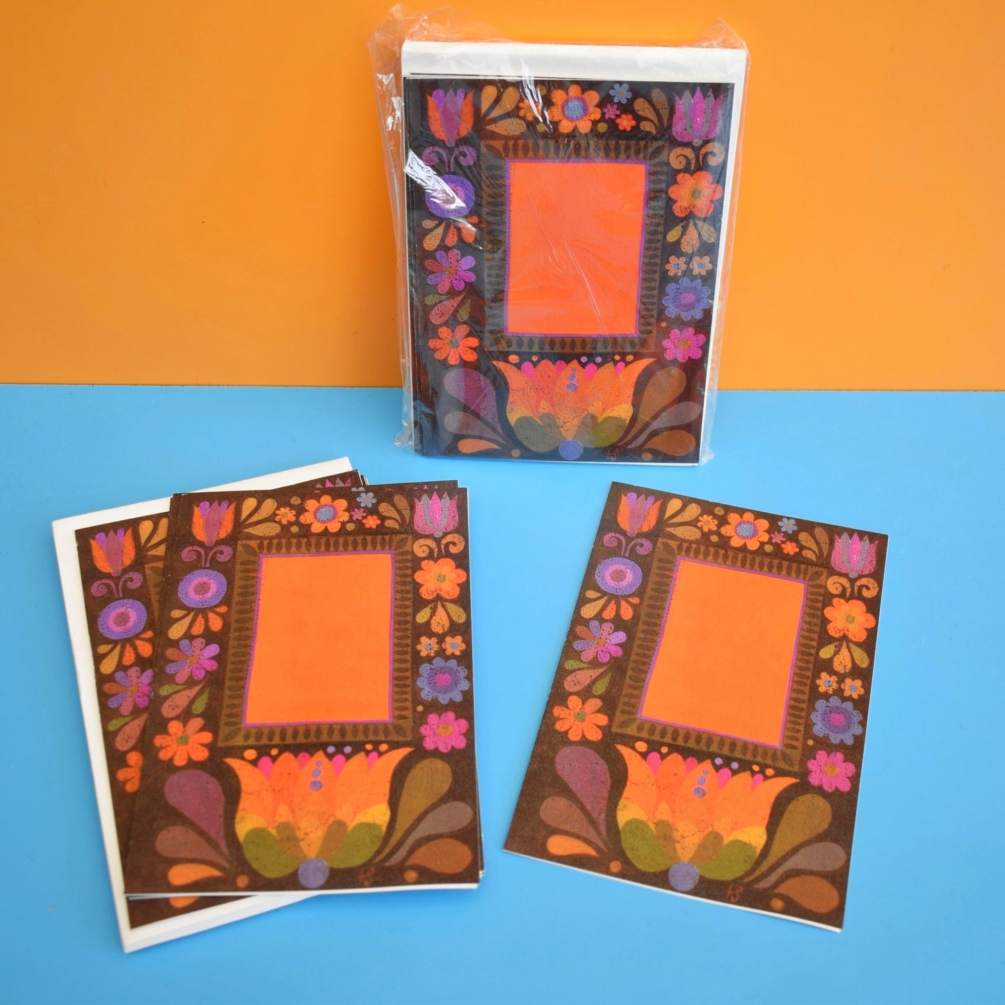 Vintage 1970s Greeting Card 10 Pack - Folk Flowers