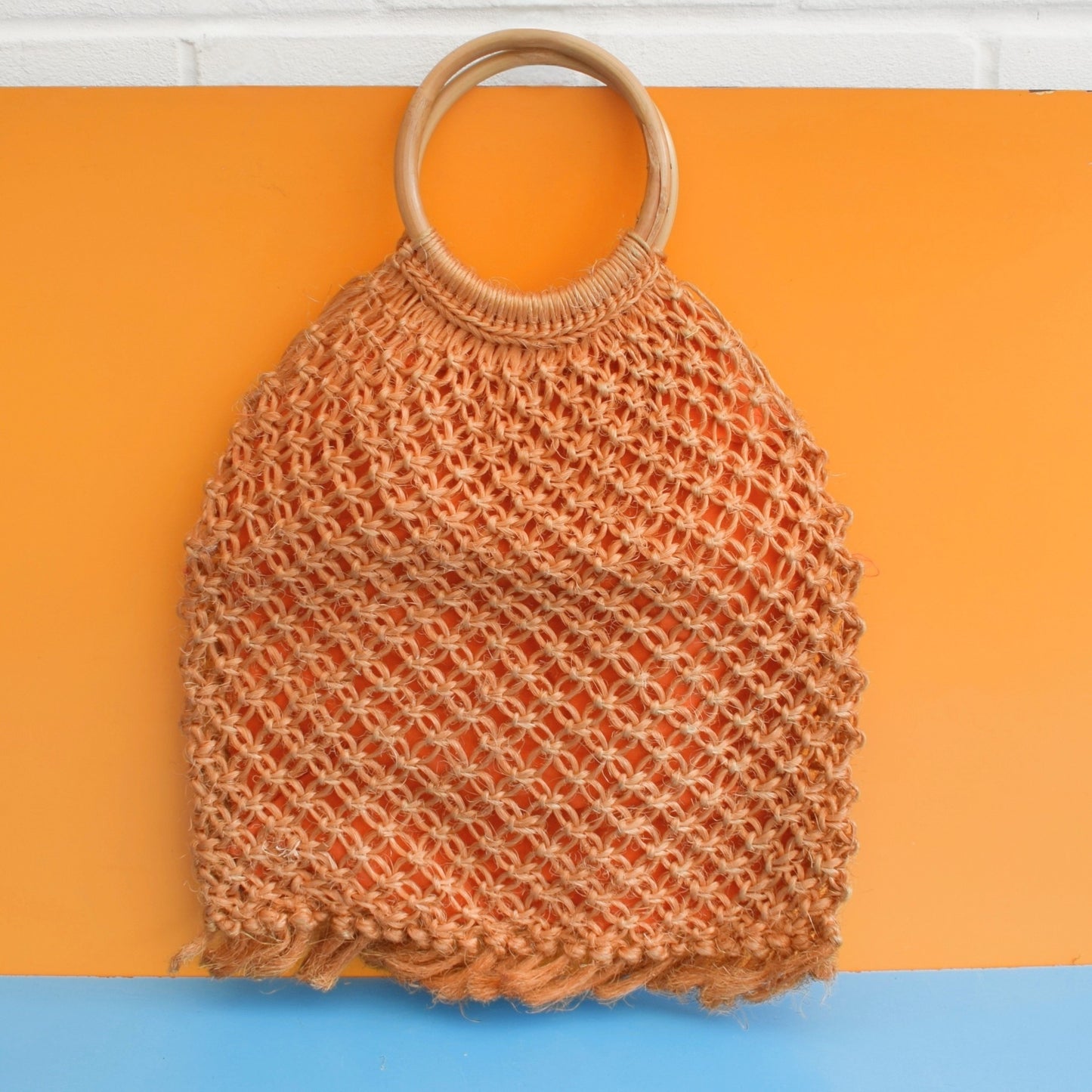 Vintage 1970s Woven Hessian/ Jute / Macrame Shopping Bag