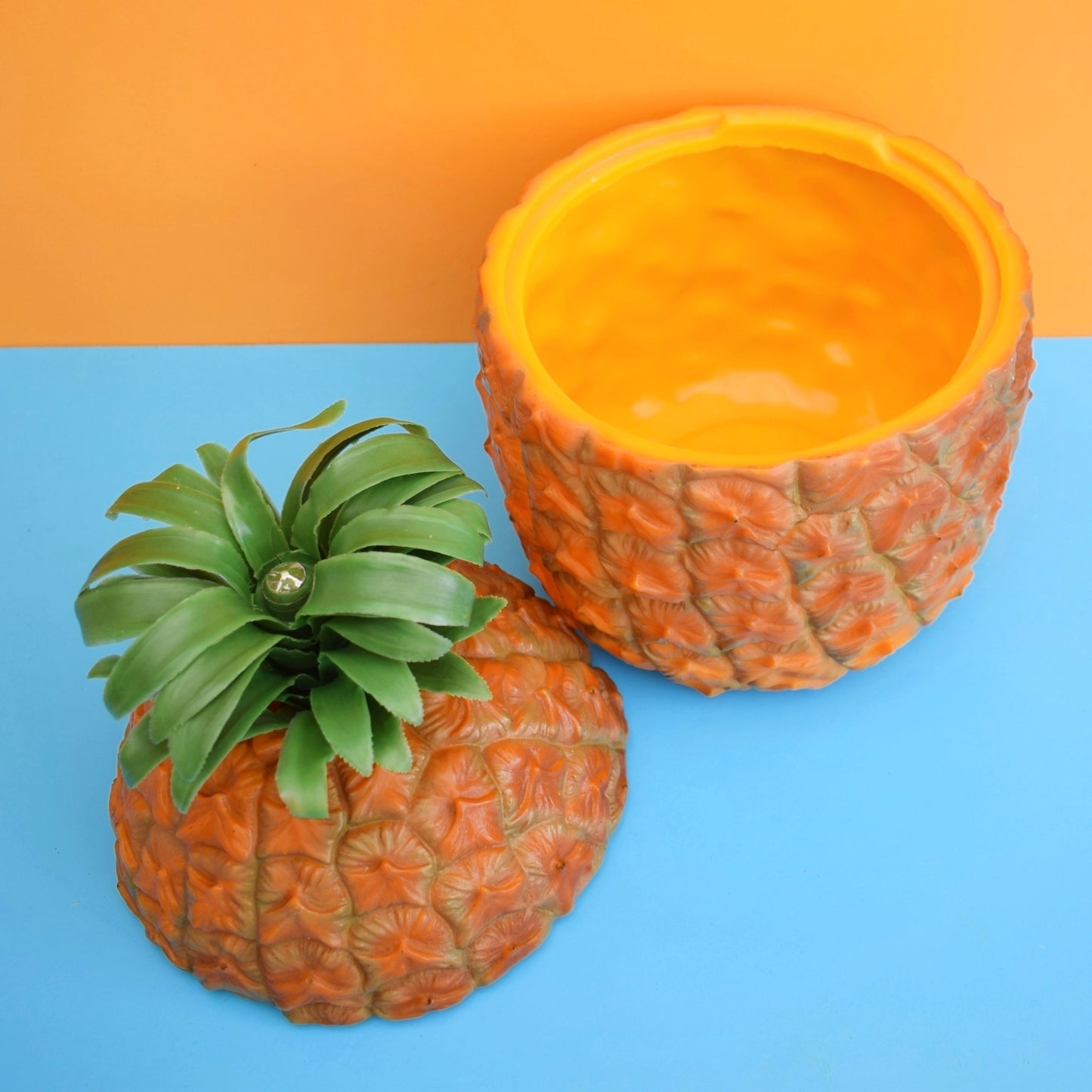 Vintage 1960s Plastic Pineapple Ice Bucket - Orange / Yellow