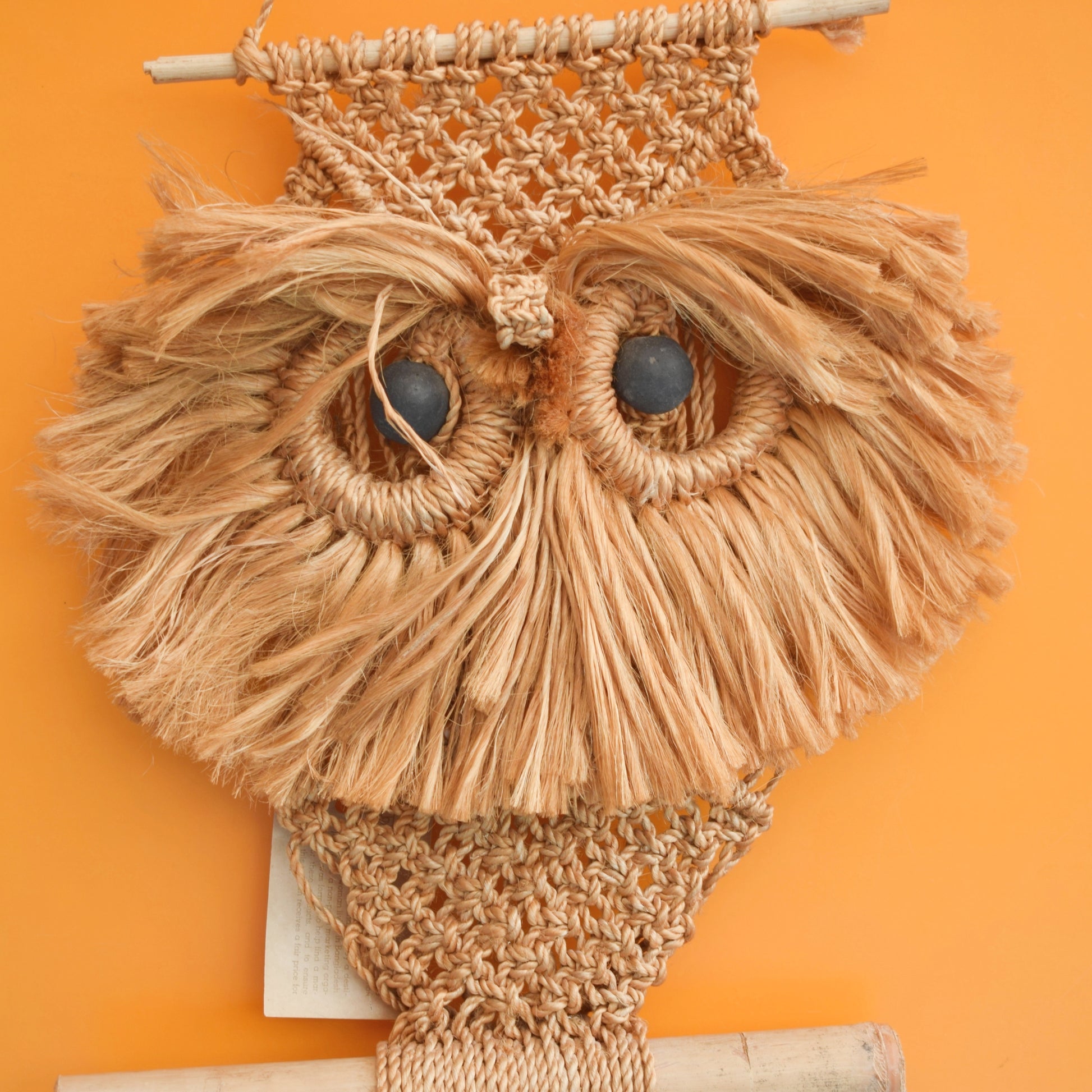 Vintage 1970s Macrame Owl Wall Hanging - Indian by Pineapple Retro