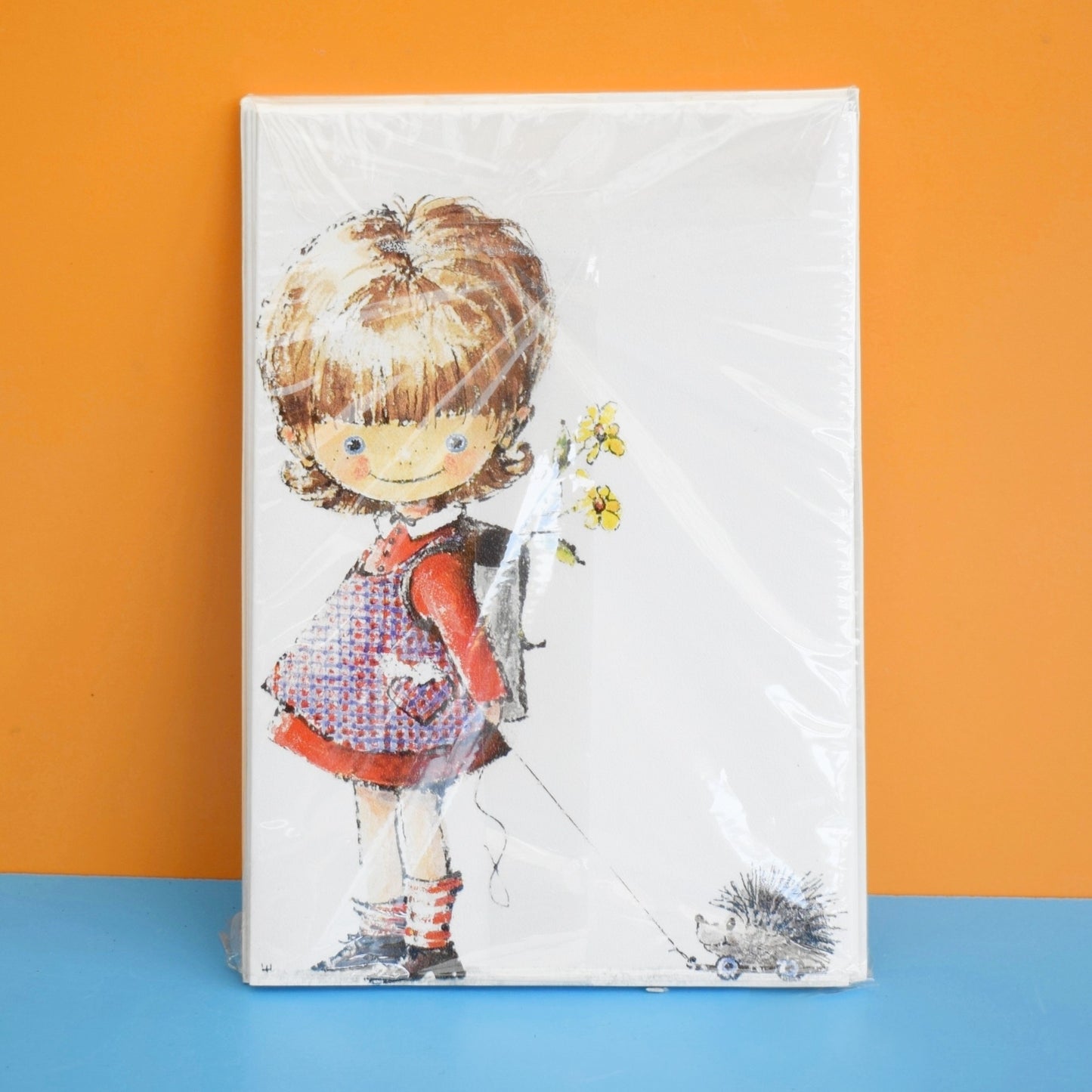 Vintage 1970s Greeting Card 6 Pack - Little Girl & Hedgehog / Girl & Black Cat