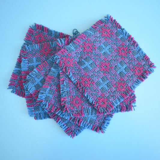 Vintage 1960s Welsh Tapestry Coasters - Purple/Blue
