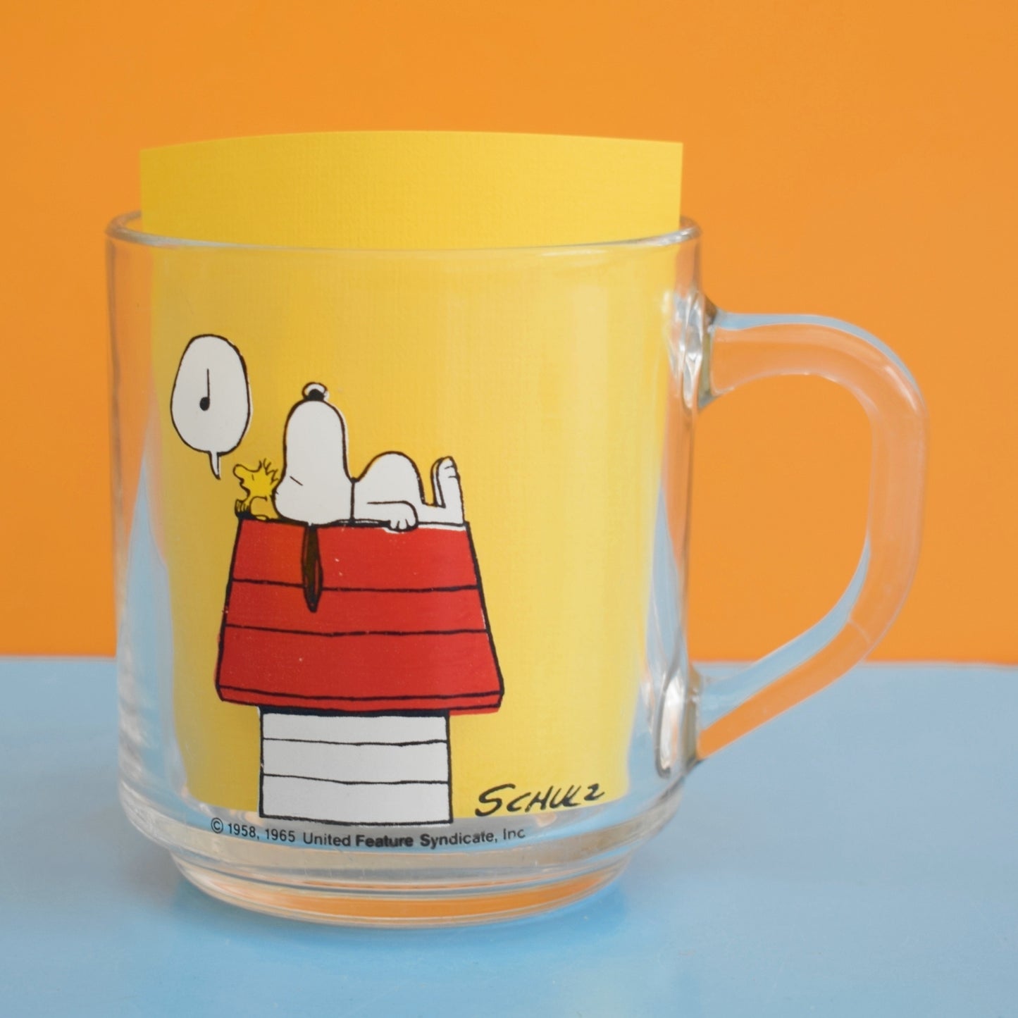 Vintage 1970s Snoopy Glass Mug - I Hate People Who Sing In The Mornings