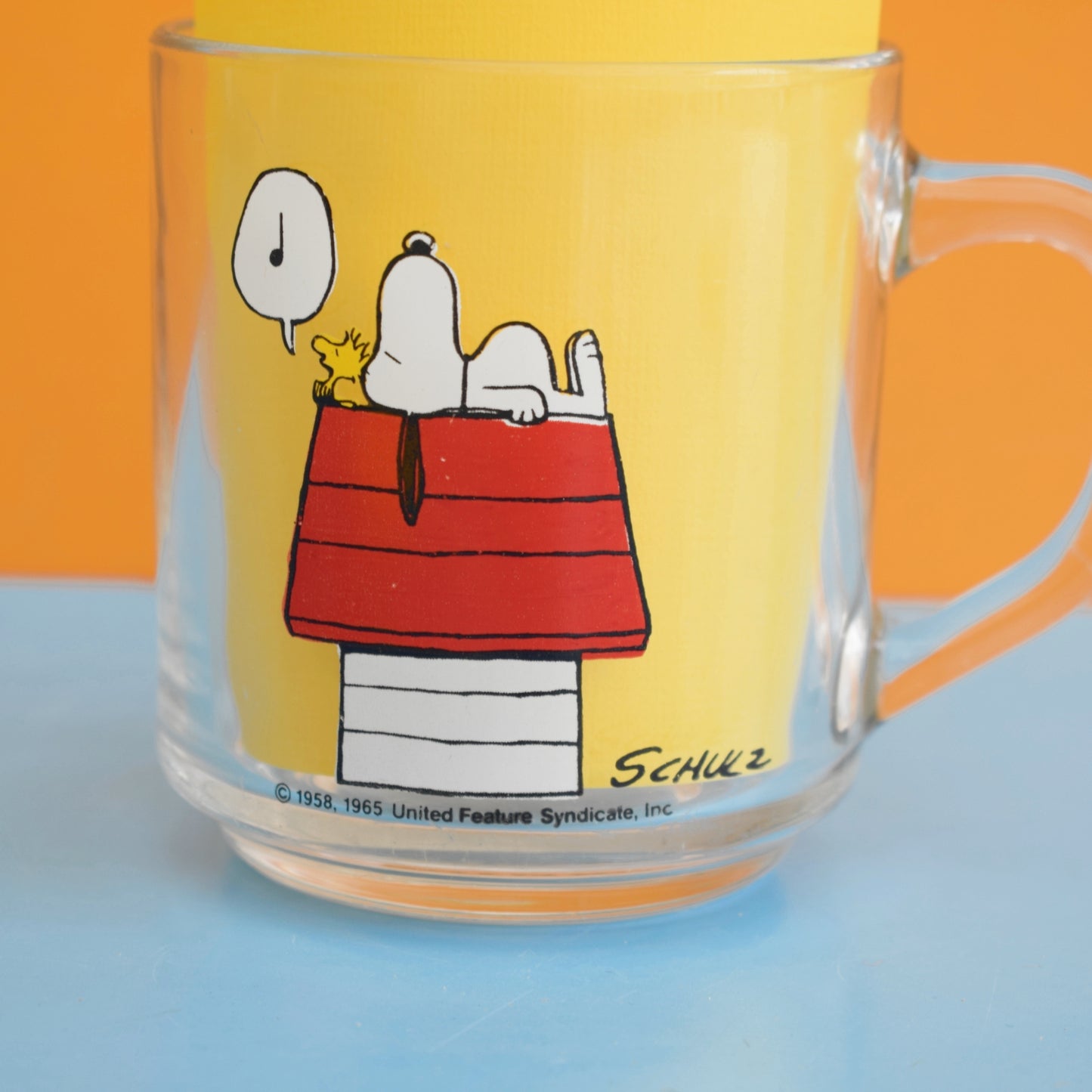 Vintage 1970s Snoopy Glass Mug - I Hate People Who Sing In The Mornings