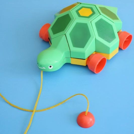 Vintage 1970s Pull Along Stacking Tortoise Toy