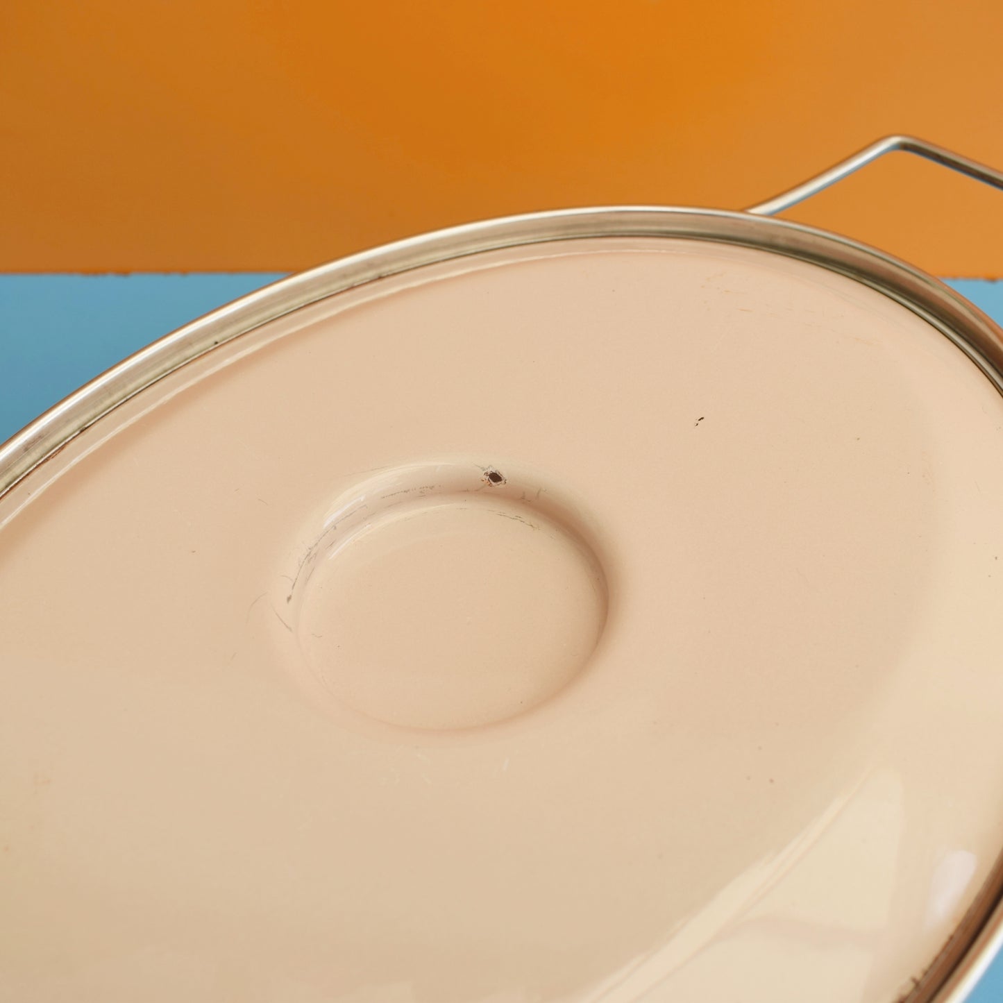 Vintage 1960s Enamel Casserole - Siltal Italy - Yellow & Brown Design