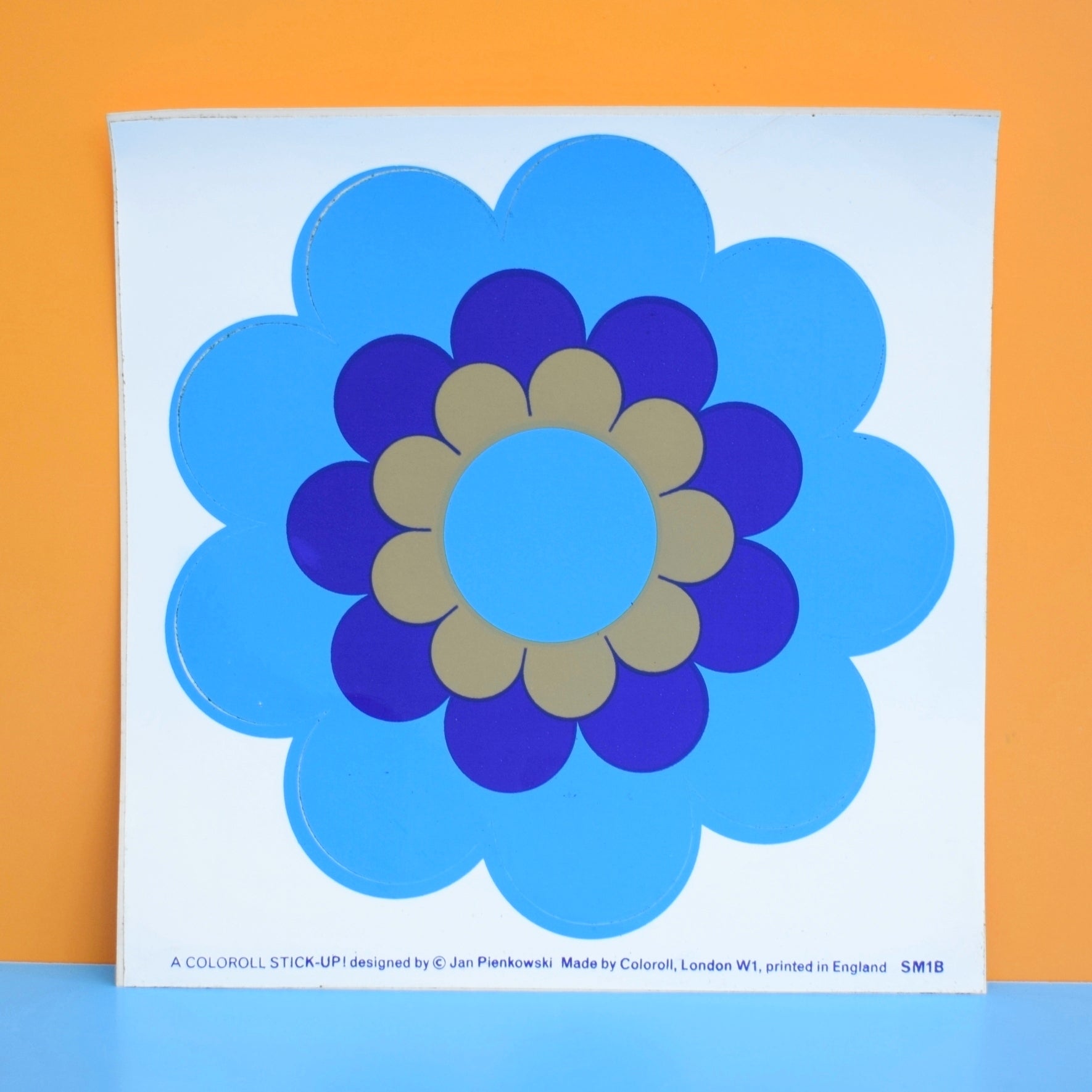 Vintage 1970s Sticker - by Jan Pienkowski - Large Daisy Flower Design - Blue by Eric's Cards