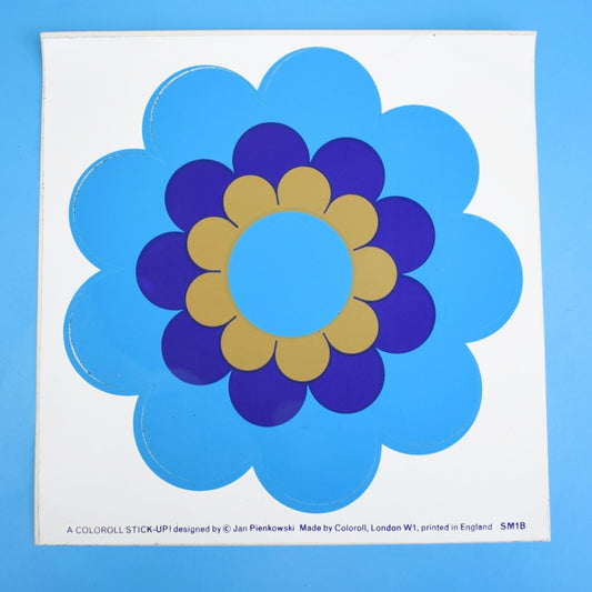 Vintage 1970s Sticker - by Jan Pienkowski - Large Daisy Flower Design - Blue