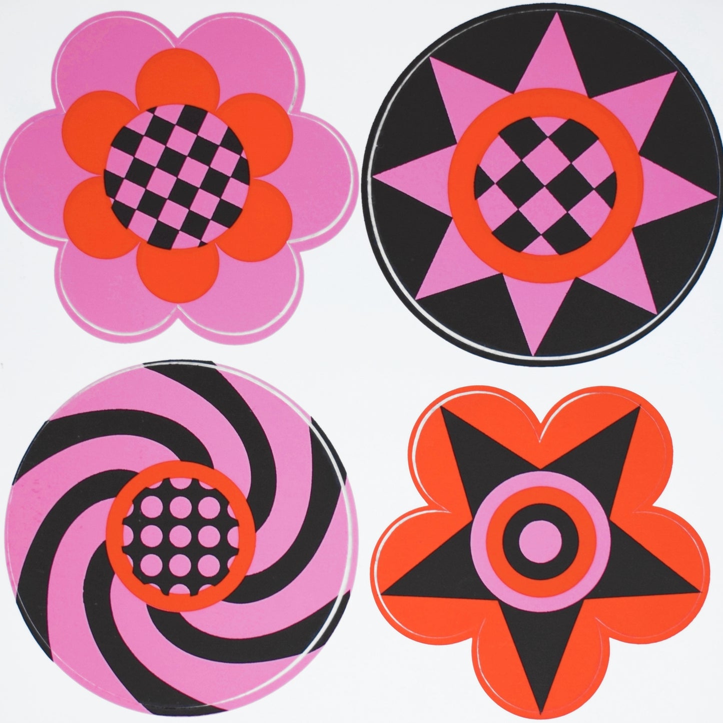 Vintage 1970s Stickers -Pienkowski - Pink, Red & Black