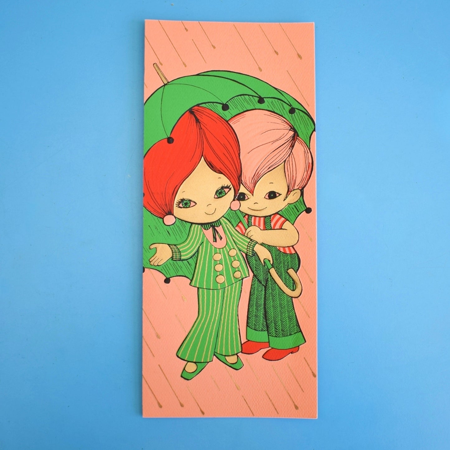 Vintage 1970s Greeting card - American Umbrella Couple