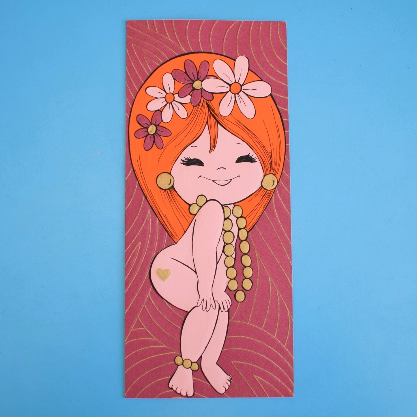 Vintage 1970s Greeting card - American Girl- Red Headed Necklace