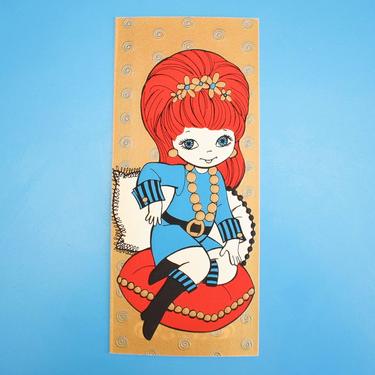 Vintage 1970s Greeting card - American Red Headed Girl On Cushion