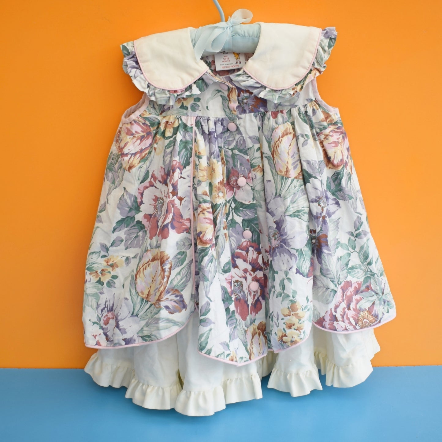 Vintage 1980s Girls Baby Dress- Frills & Florals 12-18 Months
