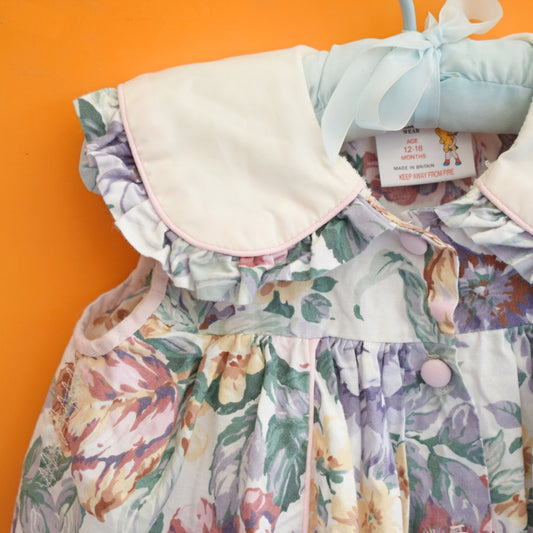 Vintage 1980s Girls Baby Dress- Frills & Florals 12-18 Months