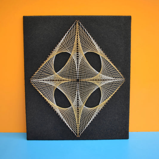 Vintage 1960s String & Nail Picture - Geometric - Black & Gold