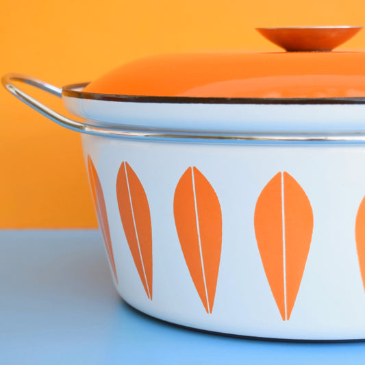 Vintage 1960s Large Enamel Casserole - Cathrineholm of Norway - Orange