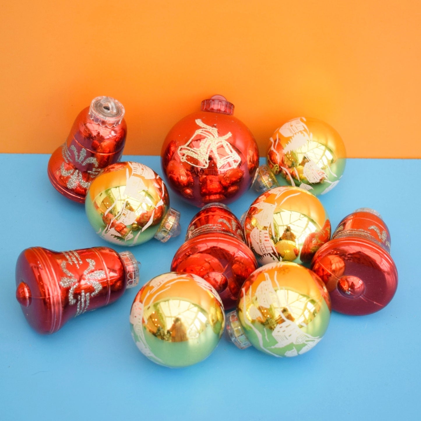 Vintage 1980s Shatterproof Christmas Baubles Mixed x10