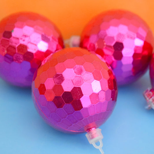 Vintage 1970s Plastic Christmas Disco Ball Decorations - x4