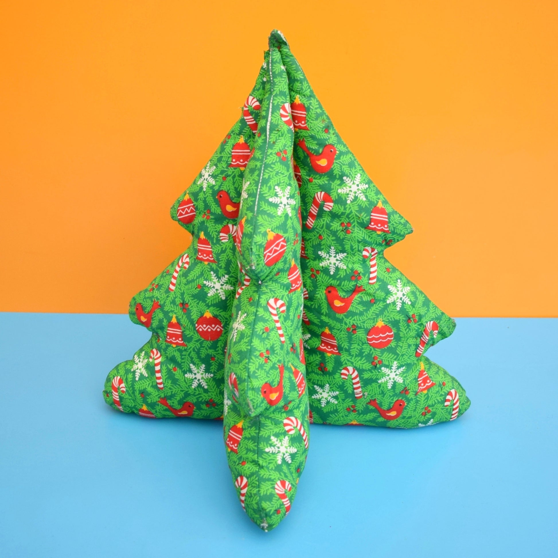 Vintage 1990s Handmade Fabric Christmas Tree - Green by Pineapple Retro