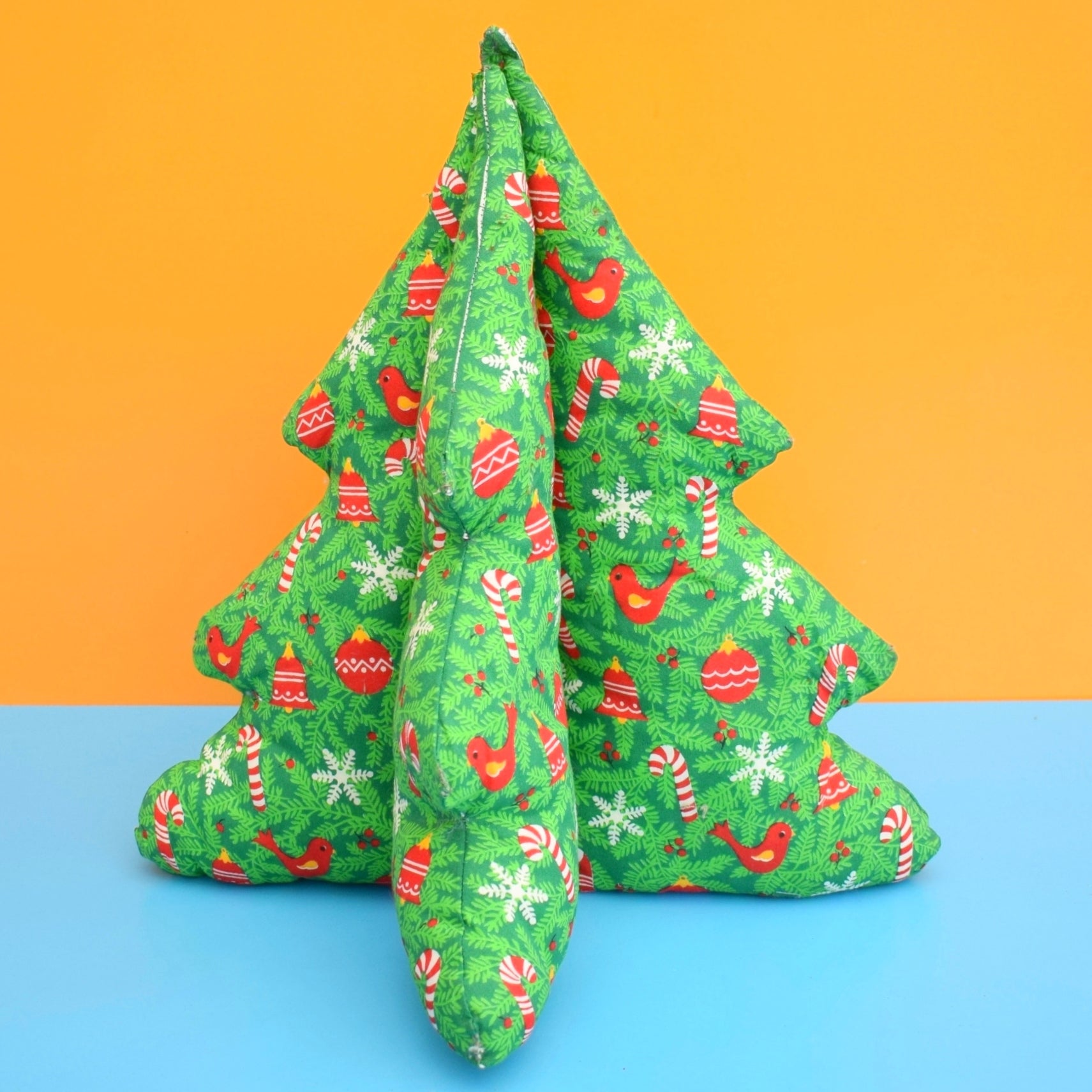 Vintage 1990s Handmade Fabric Christmas Tree - Green by Pineapple Retro