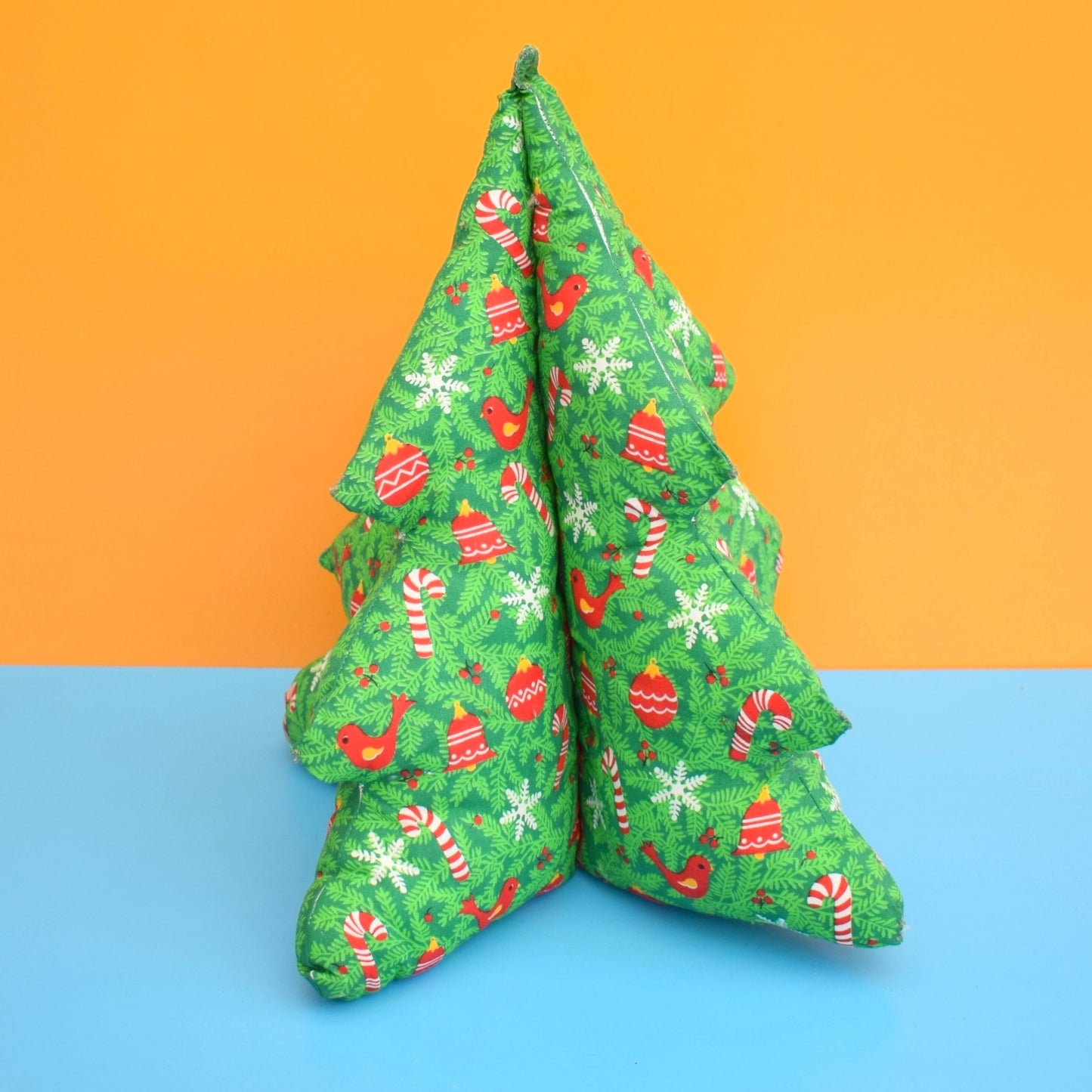 Vintage 1990s Handmade Fabric Christmas Tree - Green by Pineapple Retro
