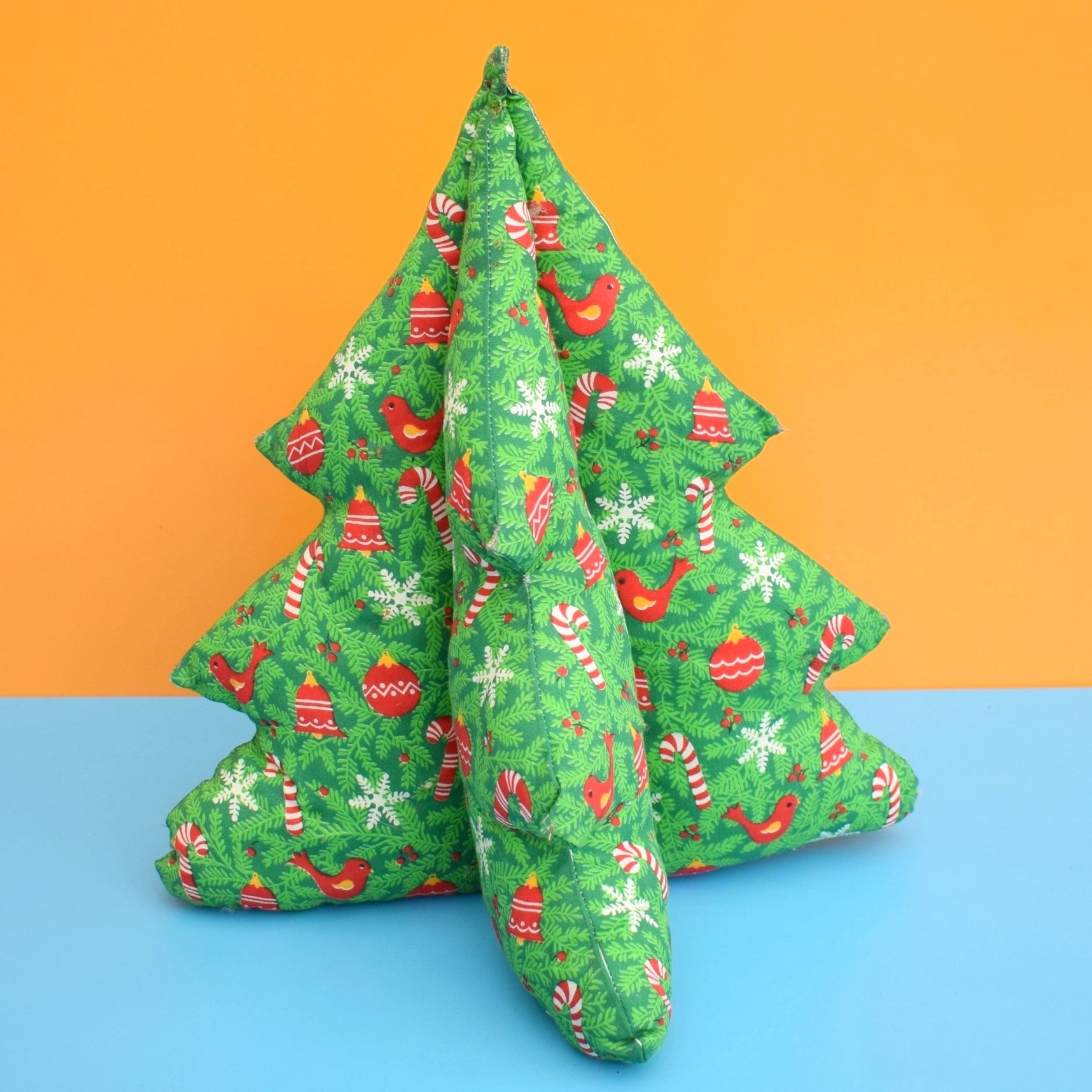 Vintage 1990s Handmade Fabric Christmas Tree - Green by Pineapple Retro