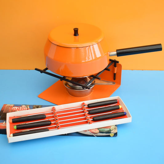 Vintage 1970s Fondue Set - Unusual Orange