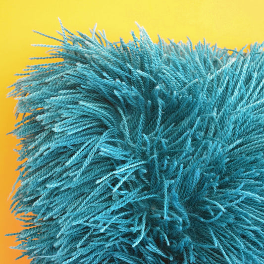 Vintage 1960s Shaggy Cushion - Handmade - Teal