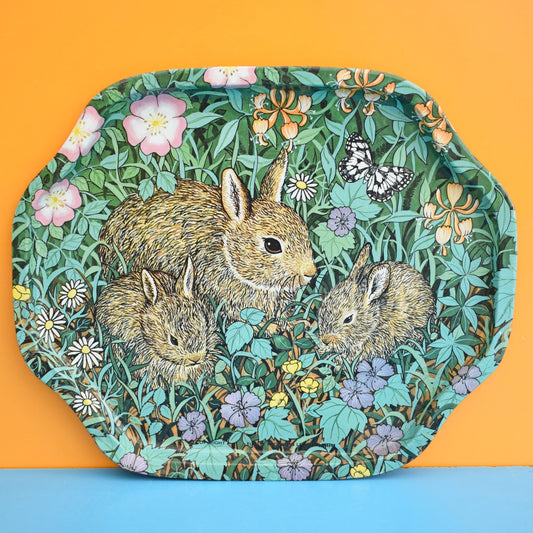 Vintage 1970s Tin Tray - Bunny Rabbits