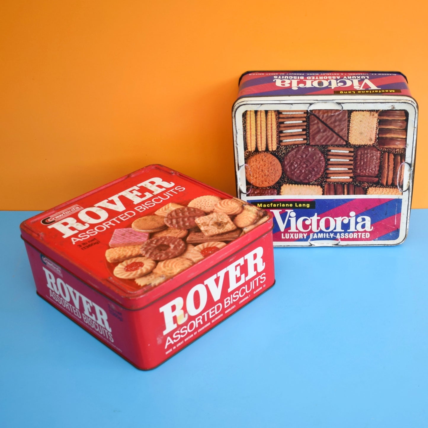 Vintage 1970s Large Biscuit Tins - Rover / Victoria - Sewing Kit Storage