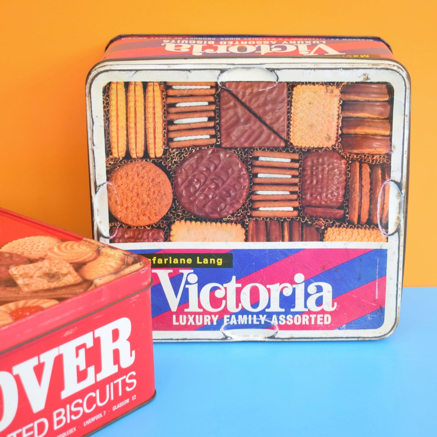 Vintage 1970s Large Biscuit Tins - Rover / Victoria - Sewing Kit Storage