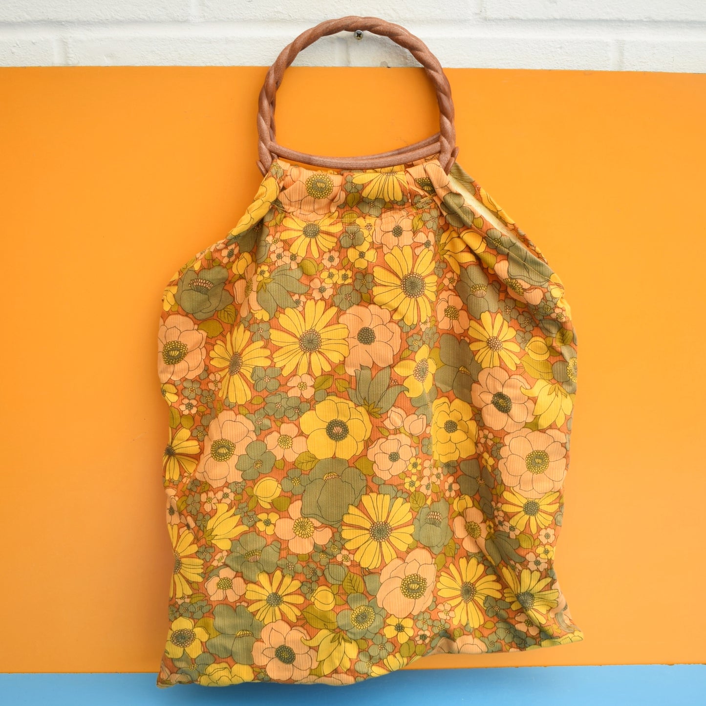 Vintage 1970s Handmade Bag - Mustard Flowers