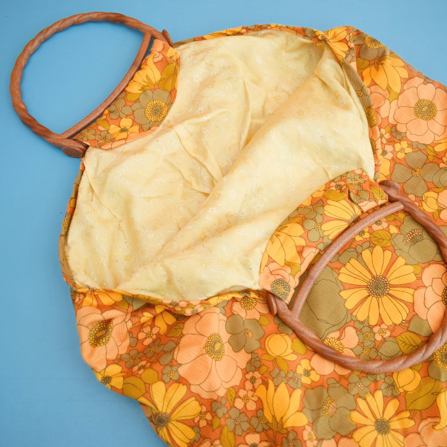 Vintage 1970s Handmade Bag - Mustard Flowers