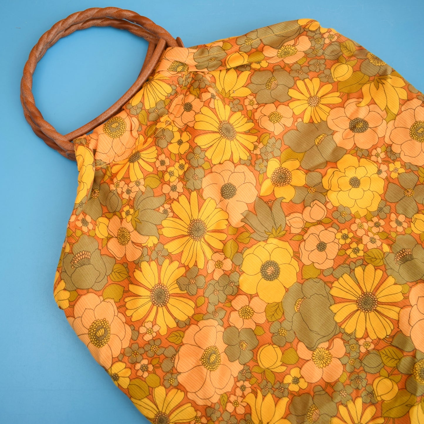 Vintage 1970s Handmade Bag - Mustard Flowers