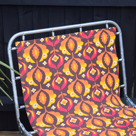 Vintage 1970s Garden Sun Lounger - Orange Psychedelic Flowers