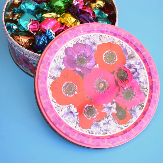 Vintage 1960s Metal Rowntrees Tin - Flower Print- & New Chocolates