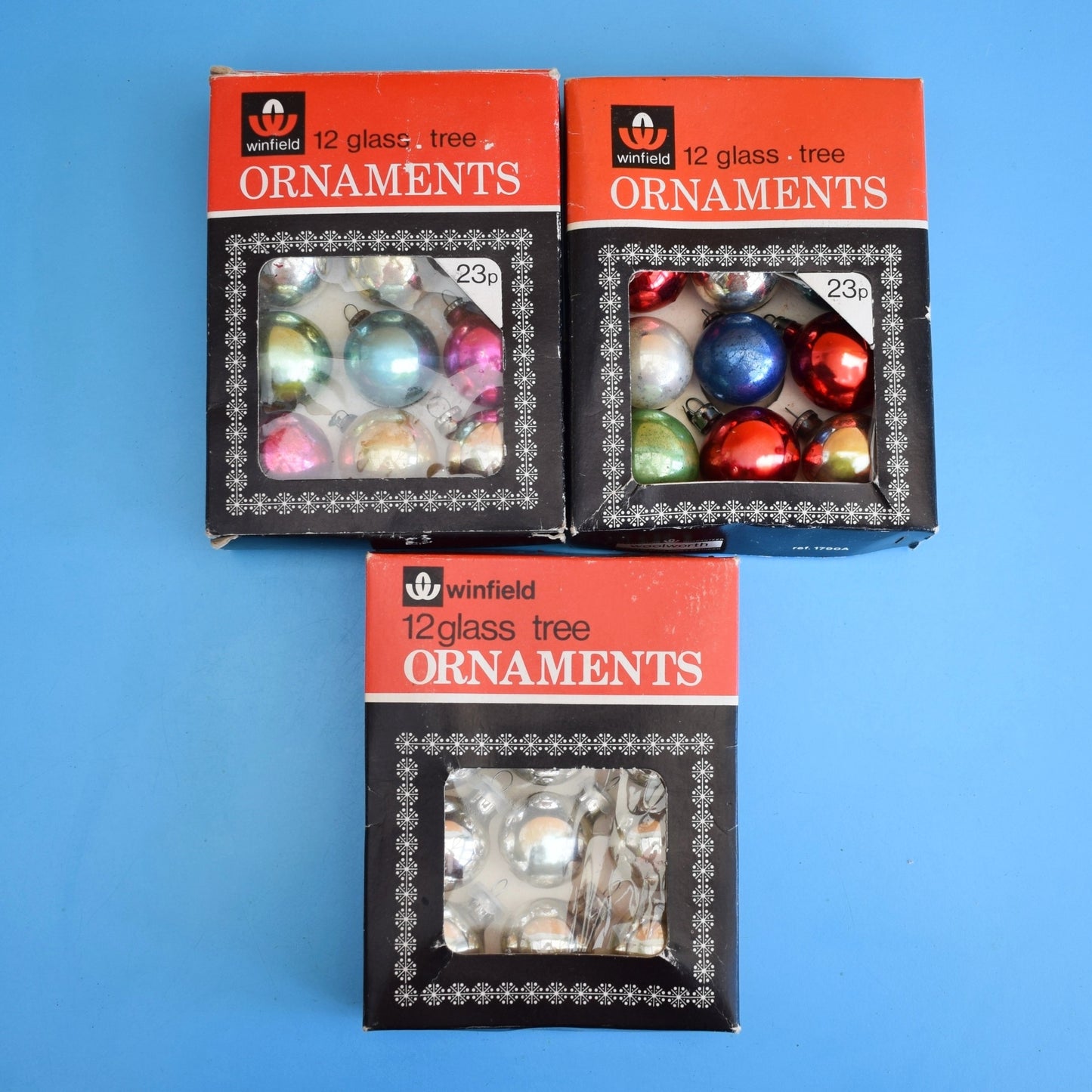 Vintage 1970s Glass Christmas Baubles - Small - Woolworths