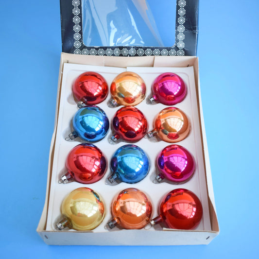 Vintage 1970s Glass Christmas Bauble Decorations - Boxed - Woolworths