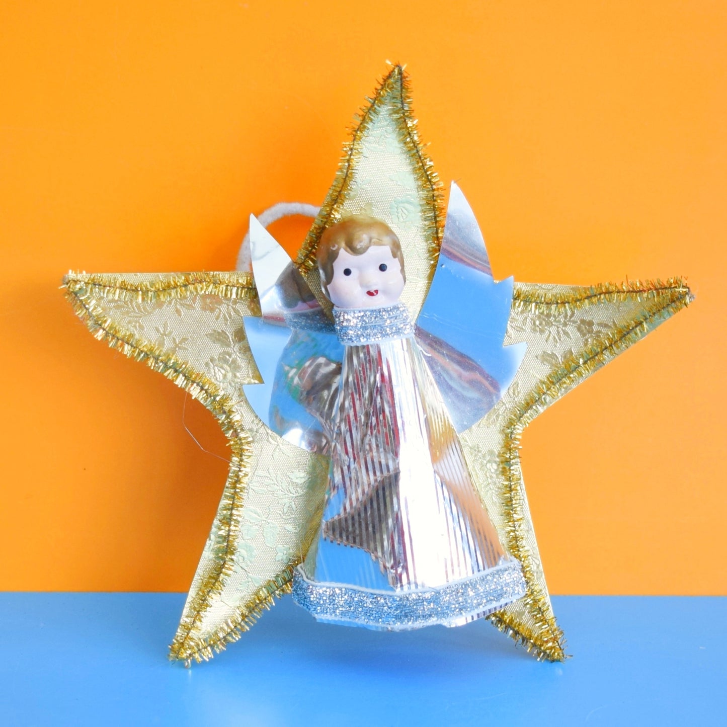 Vintage 1960s Pretty Christmas Fairy Tree Topper - Gold Star