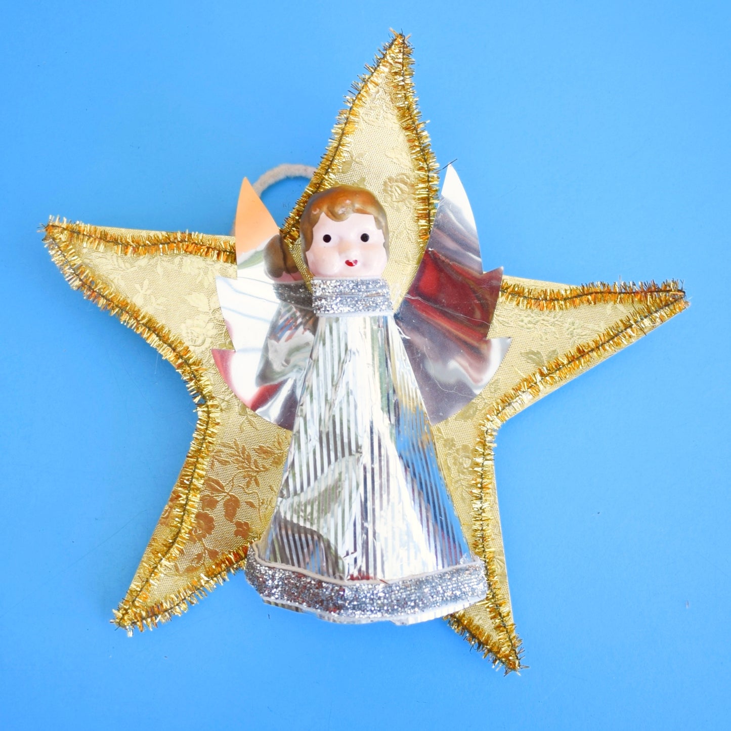 Vintage 1960s Pretty Christmas Fairy Tree Topper - Gold Star