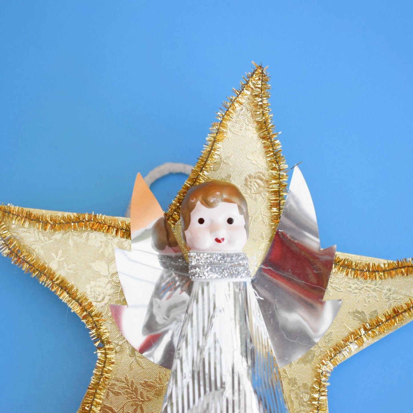 Vintage 1960s Pretty Christmas Fairy Tree Topper - Gold Star